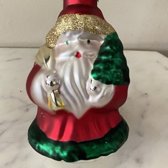 OLD WORLD Santa Claus Hanging Christmas Ornament Bell Glass 4.5in - Picture 2 of 7